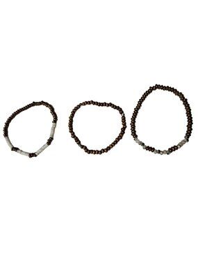 Boho Seed Beaded Stretch Bracelets Set Of 3 Bronze White Minimalist Jewelry
